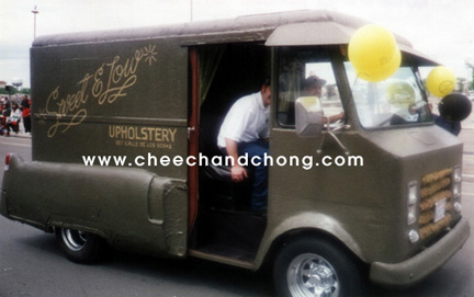 Up in Smoke Green Van at Cinco de Mayo parade with D.A.R.E. balloons